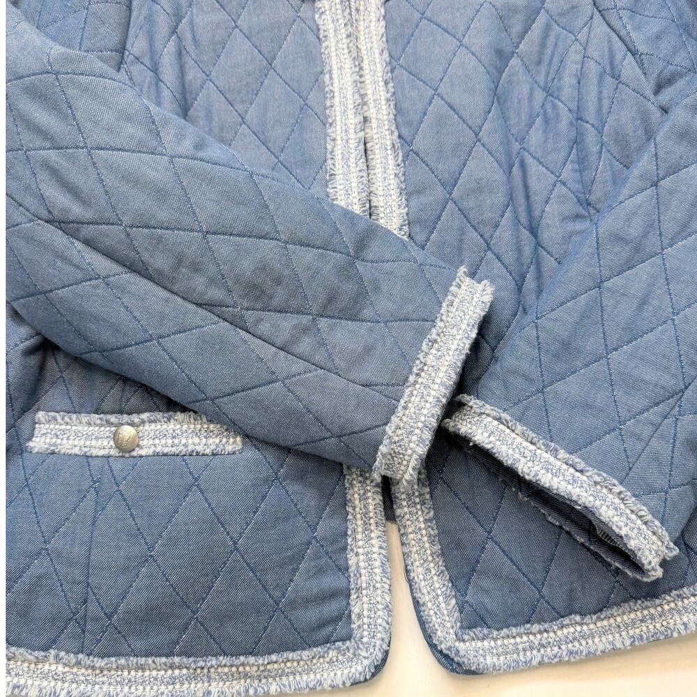 Talbots Quilted Chambray Jacket Size 12 Blue Tweed Trim Cropped - Picture 7 of 15